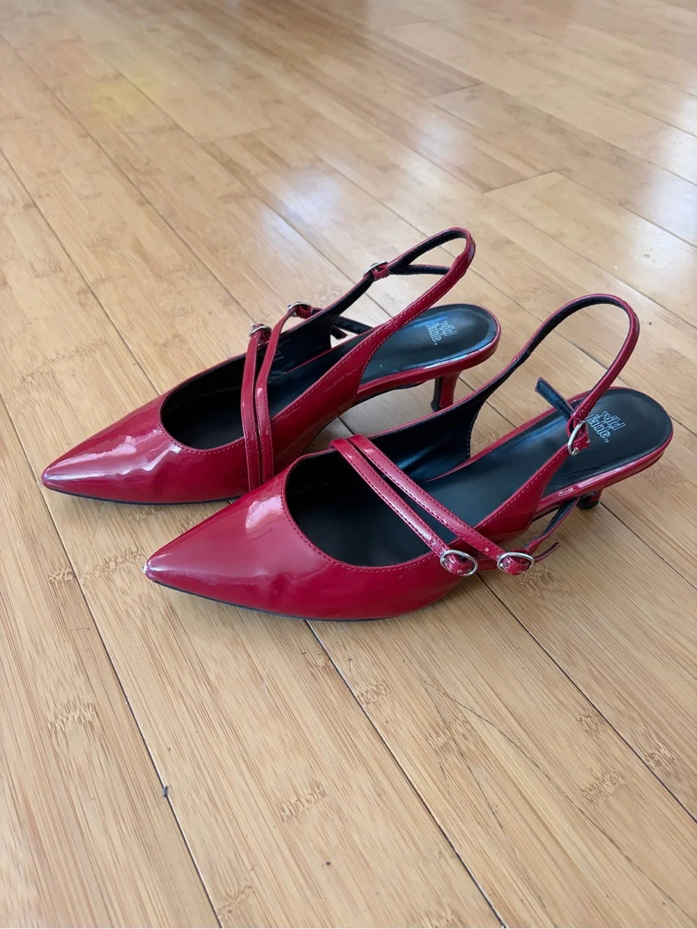 Red Patent Slingback Kitten Heel Pumps